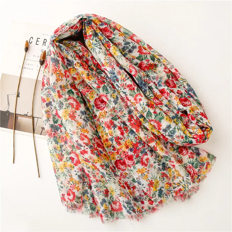 Xenia | Polka Floral Viscose Fringe Scarf Bianca Australia