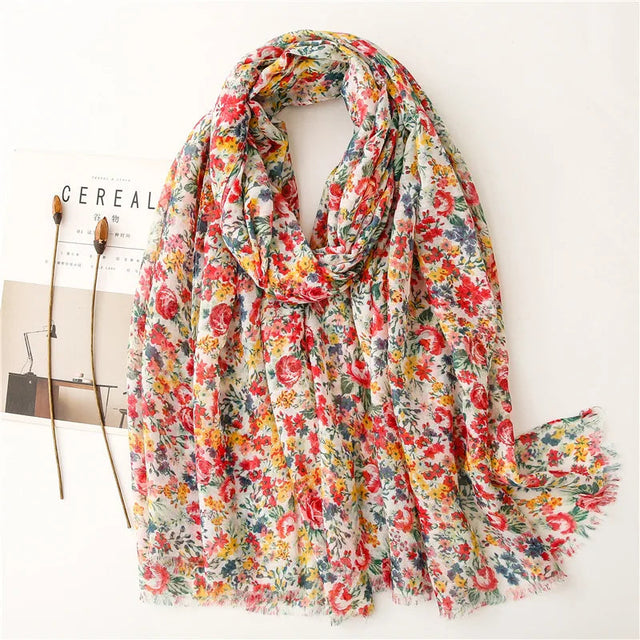 Xenia | Polka Floral Viscose Fringe Scarf Bianca Australia