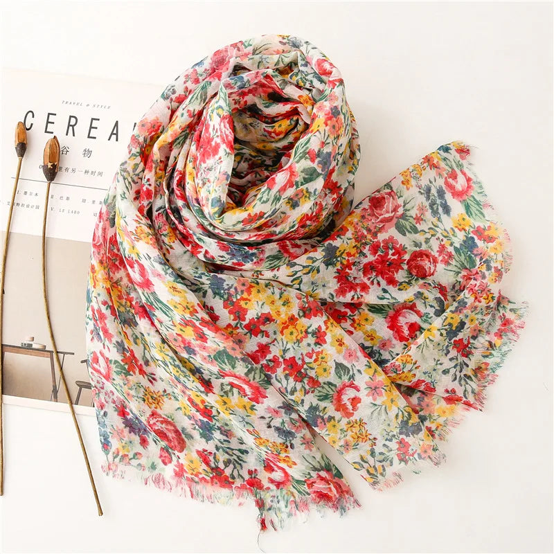 Xenia | Polka Floral Viscose Fringe Scarf Bianca Australia