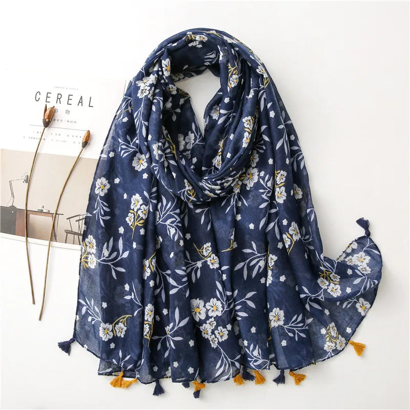 Xenia | Polka Floral Viscose Fringe Scarf Bianca Australia