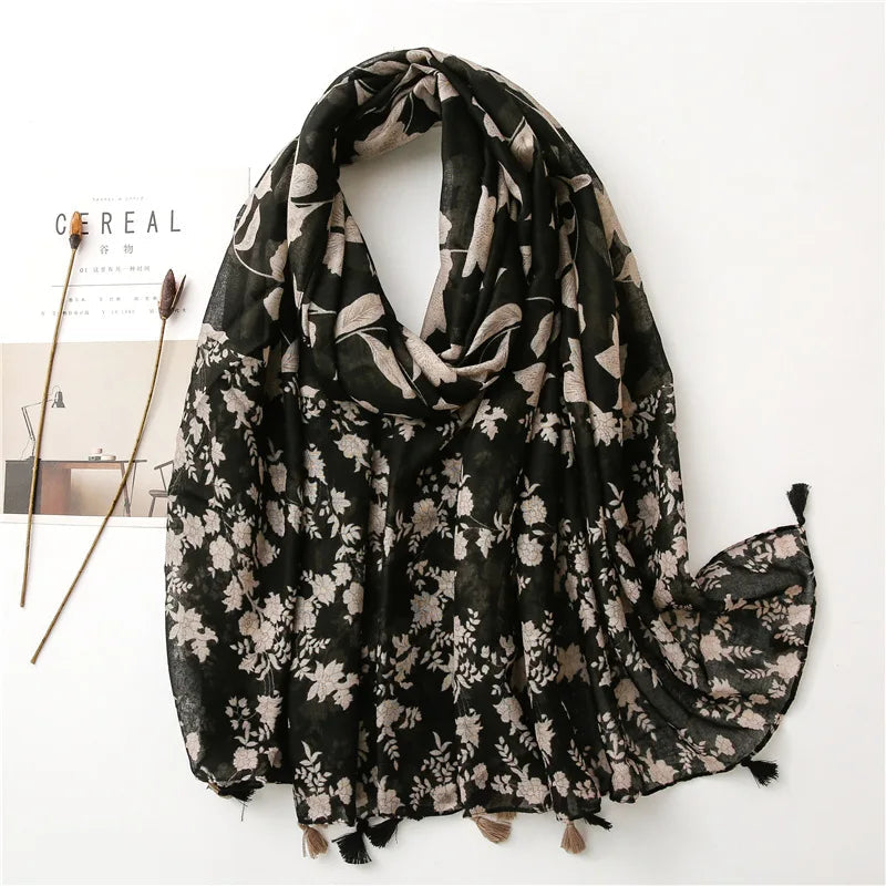 Xenia | Polka Floral Viscose Fringe Scarf Bianca Australia