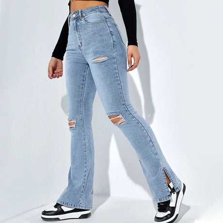 Jade Side-Slit Ripped Skinny Jeans