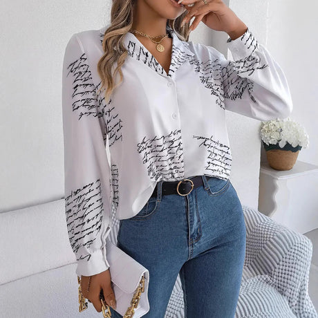 Letter Print Suit Collar Shirt