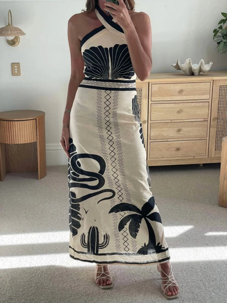 Maxi Dress Ethnique Élégante – Halter Slim Fit