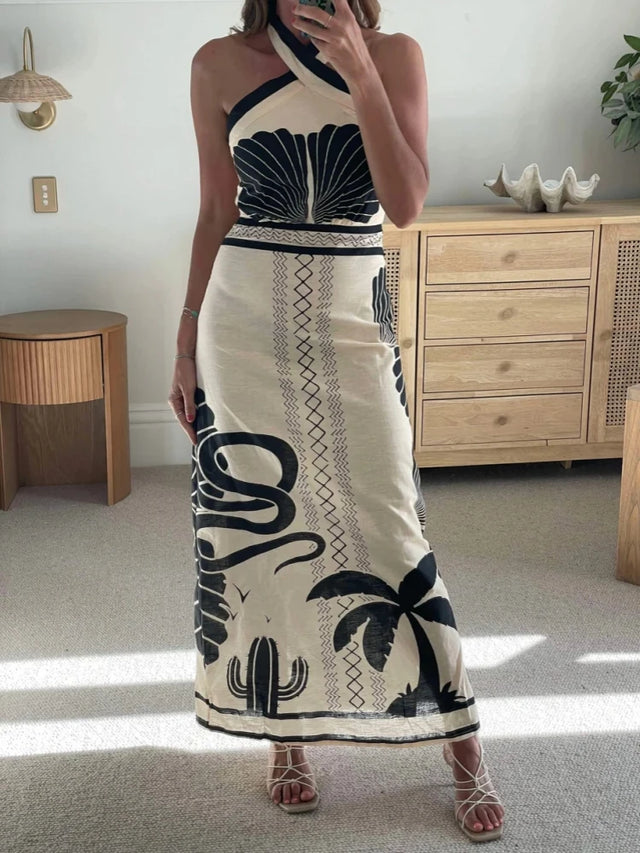 Maxi Dress Ethnique Élégante – Halter Slim Fit