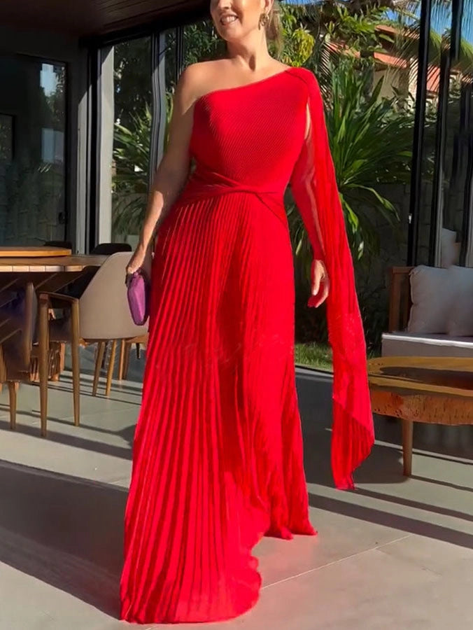 Off-Shoulder Pleated Maxi Dress – Elegant & Flowy 2