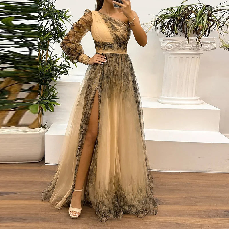 Off-Shoulder Printed Maxi Dress – Elegant & Flowy Style