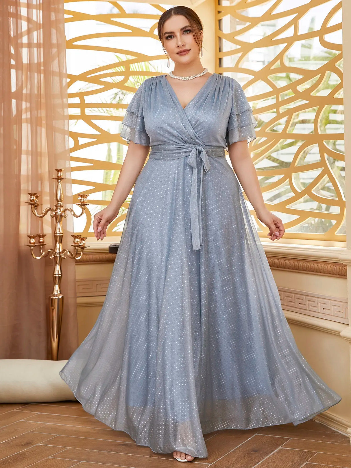 Plus Size Chiffon V-Neck Gown