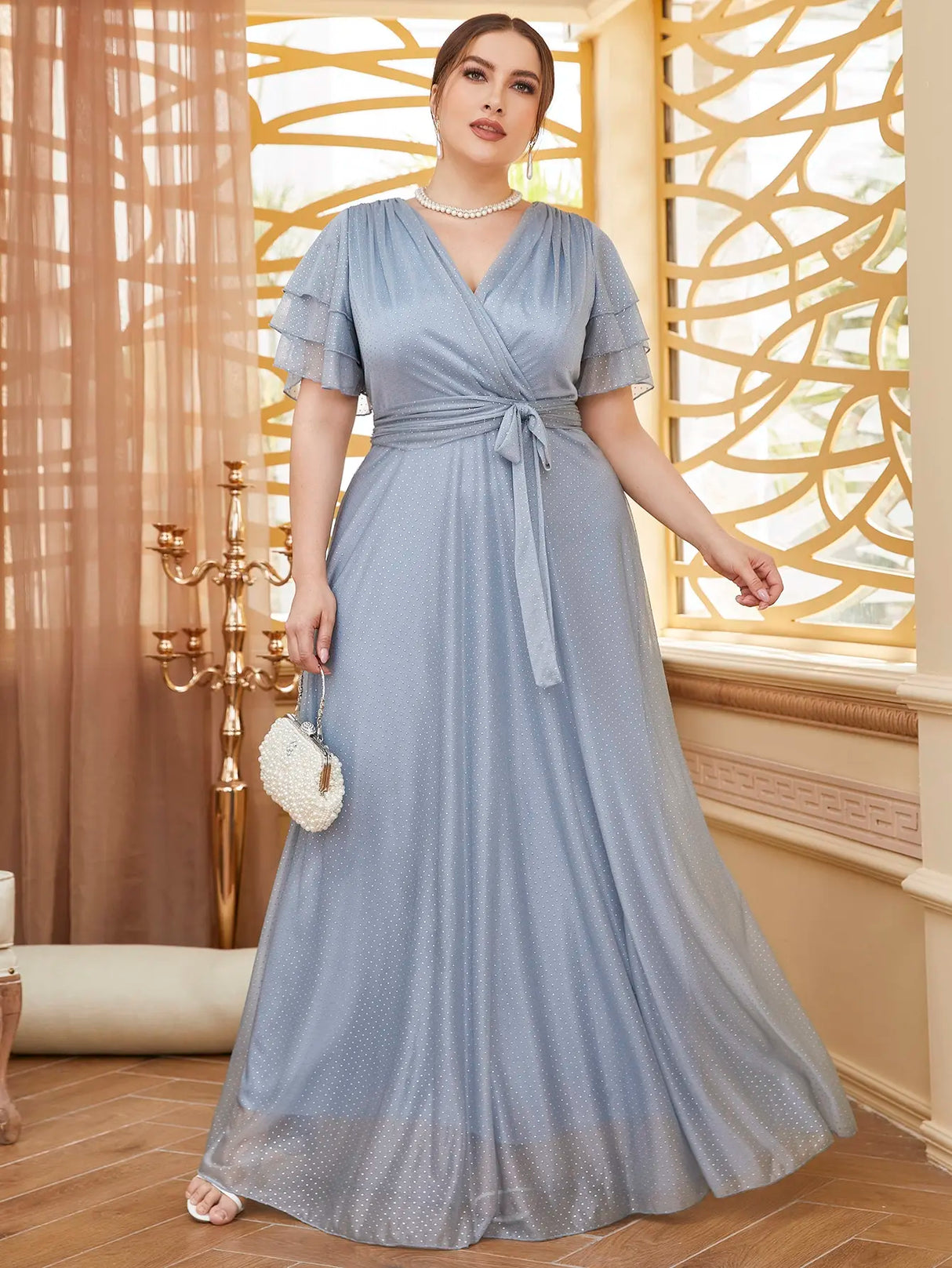 Plus Size Chiffon V-Neck Gown 3