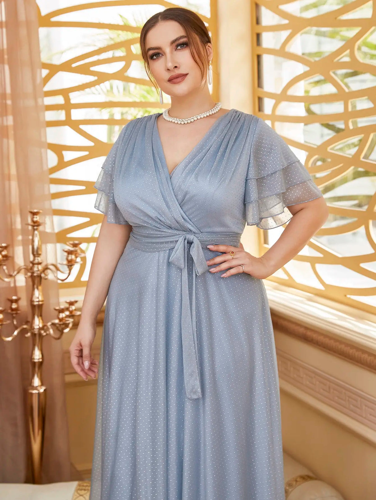 Plus Size Chiffon V-Neck Gown 5