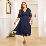 Plus Size Lace Mesh Midi Dress 1