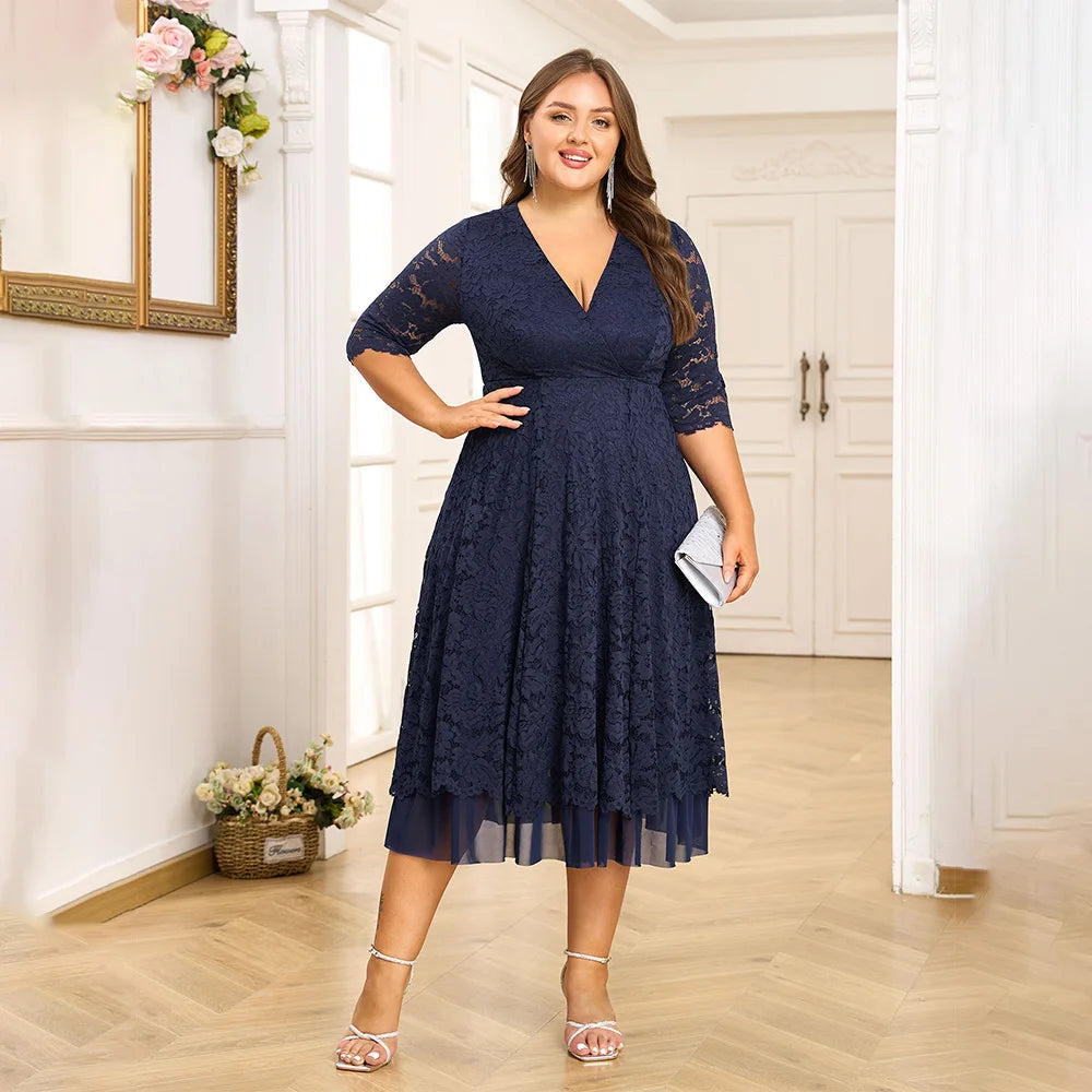 Plus Size Lace Mesh Midi Dress 4