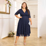 Plus Size Lace Mesh Midi Dress 4
