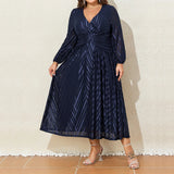 Plus Size Long Sleeve V-Neck Evening Dress 2