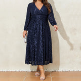 Plus Size Long Sleeve V-Neck Evening Dress 3
