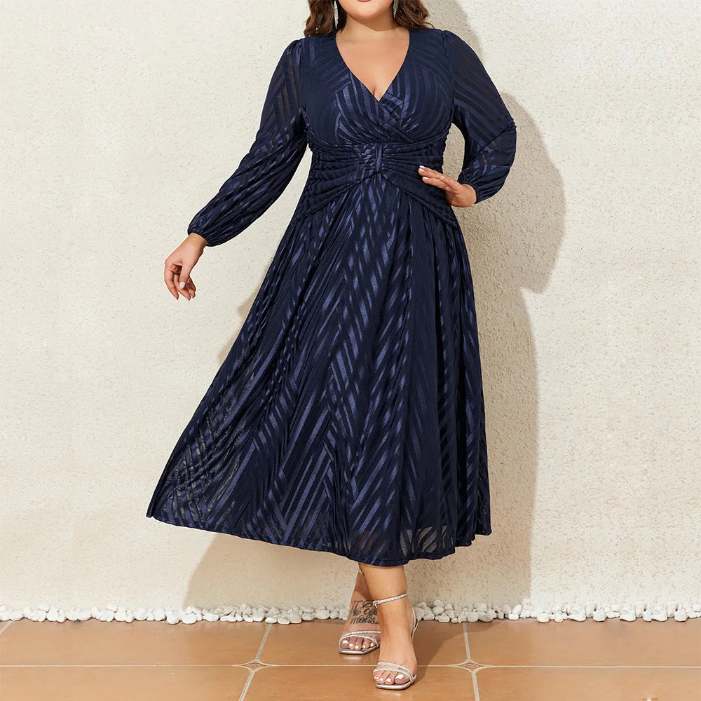 Plus Size Long Sleeve V-Neck Evening Dress 4