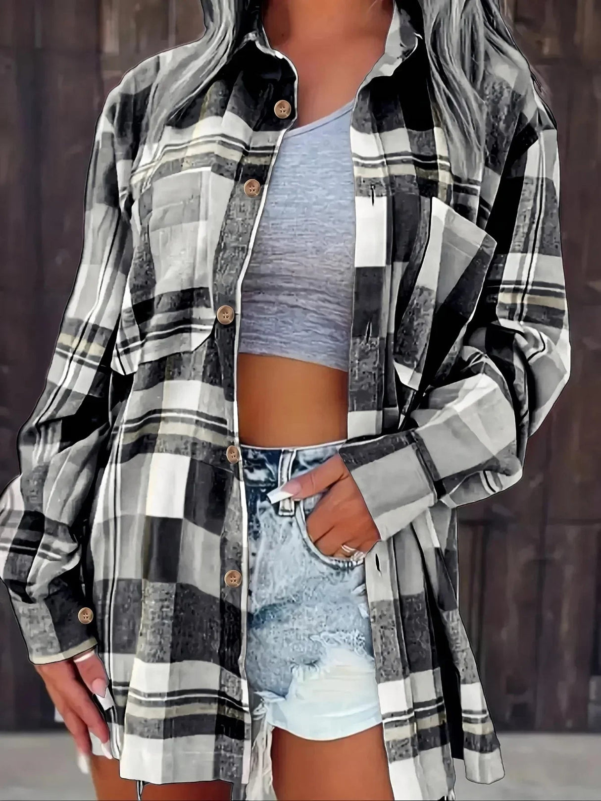 Plus Size Plaid Loose Shirt
