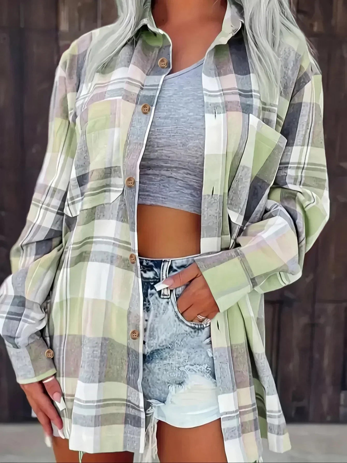 Plus Size Plaid Loose Shirt