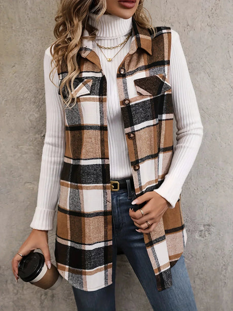 Plus Size Plaid Sleeveless Vest