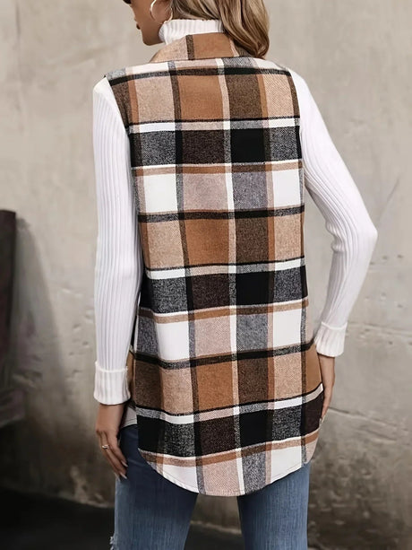 Plus Size Plaid Sleeveless Vest