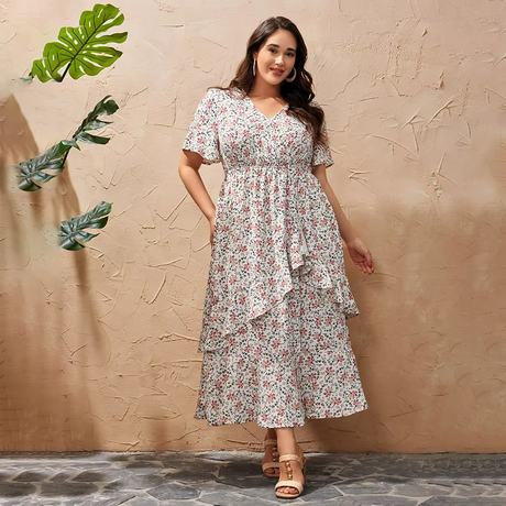 Plus Size Ruffled V-Neck Holiday Dress 2