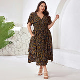 Plus Size V-Neck Floral Beach Dress