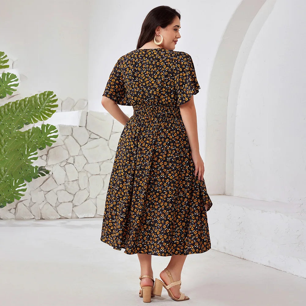 Plus Size V-Neck Floral Beach Dress 3