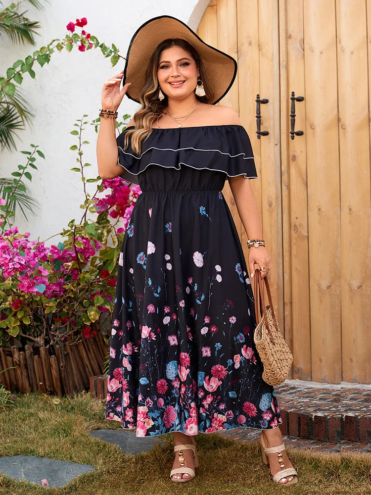 Ruffled Floral Maxi Dress – Plus Size