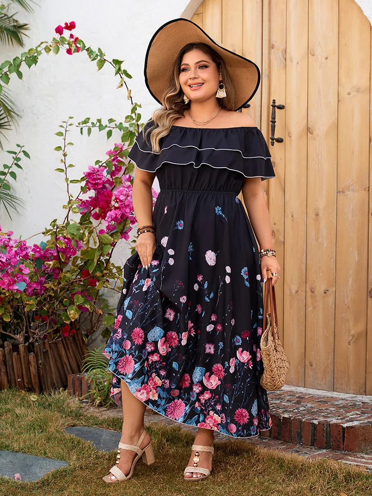 Ruffled Floral Maxi Dress – Plus Size 1