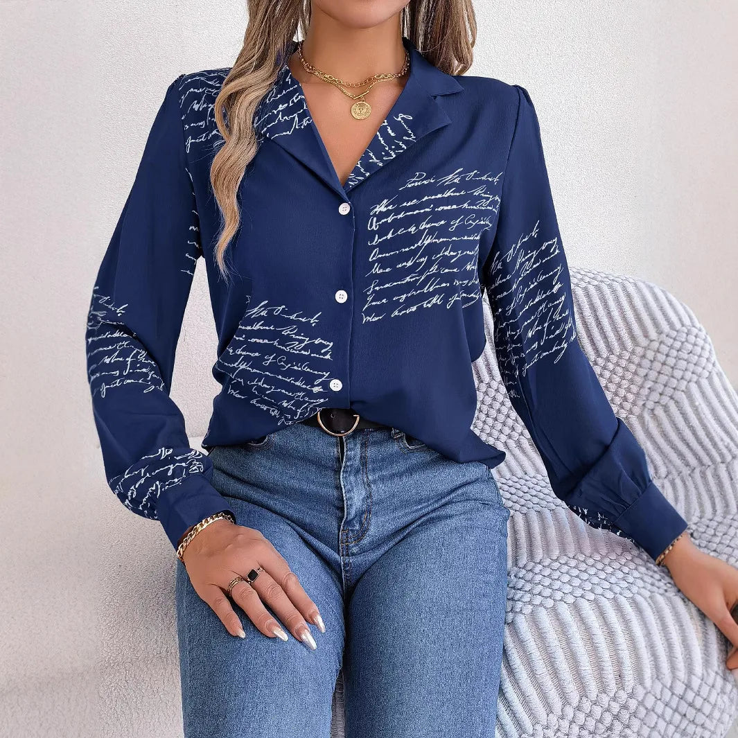 Letter Print Suit Collar Shirt