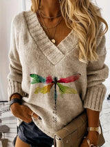 Vera | Dragonfly Print V-Neck Knit Sweater Bianca Australia