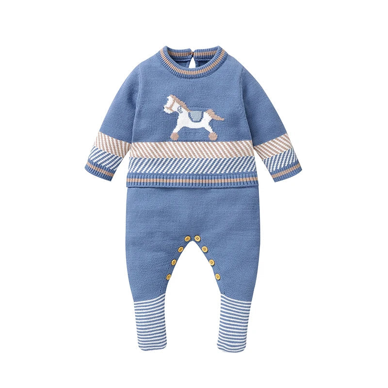 Blue Knit Baby Romper – Cosy & Unisex Style Bianca Australia