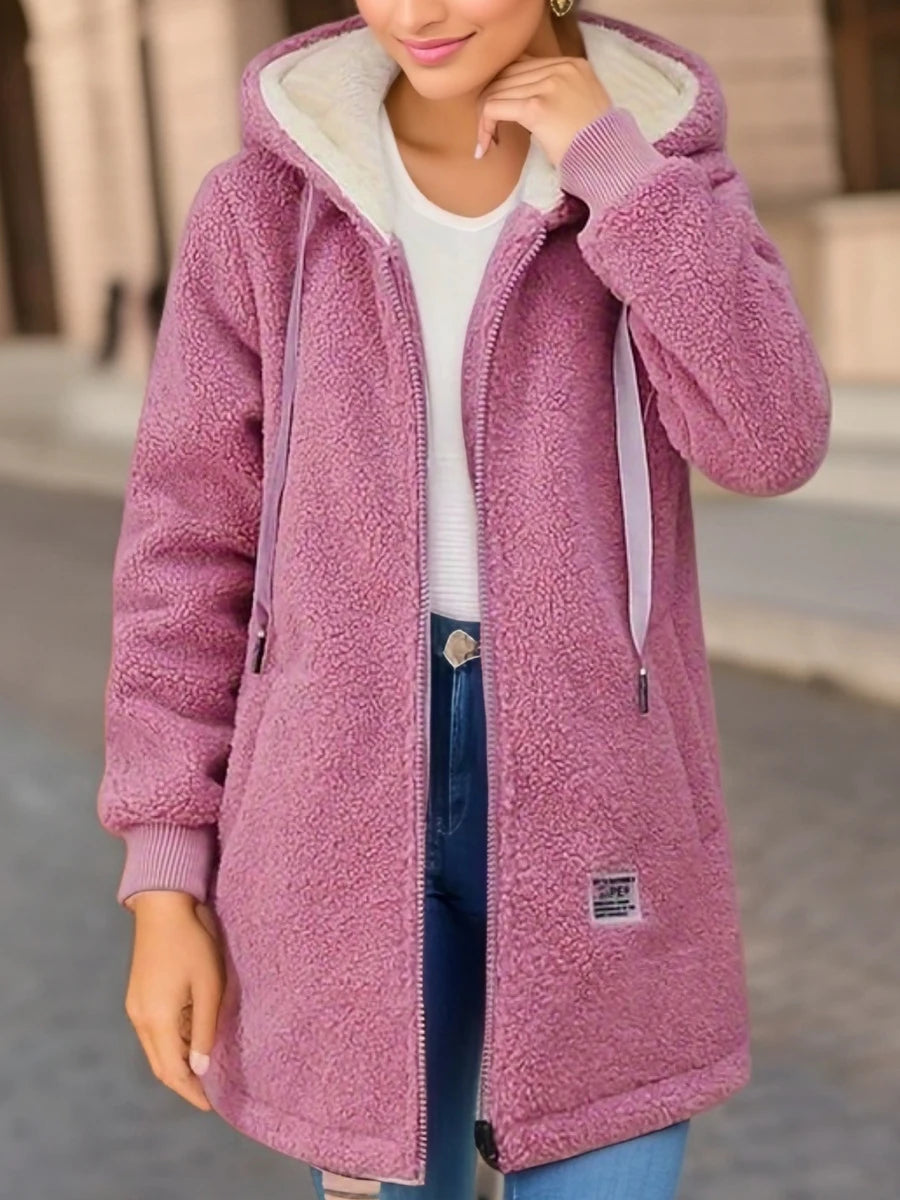 Mira | Fleece-Lined Hoodie Cardigan in Lamb Wool Style Bianca Australia