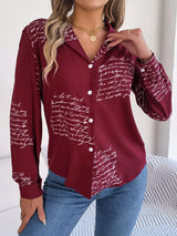 Letter Print Suit Collar Shirt