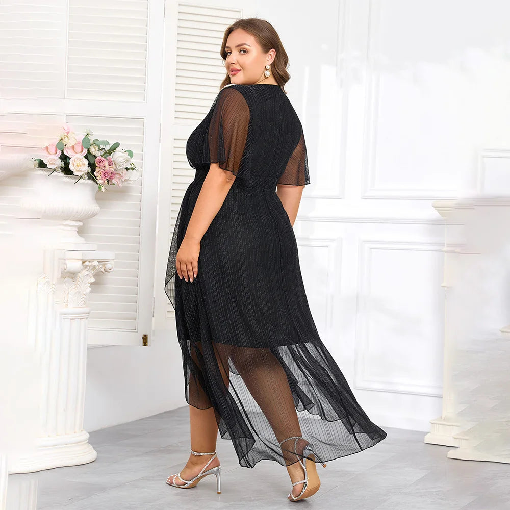 Plus Size Beaded Mesh V-Neck Gown Bianca Australia