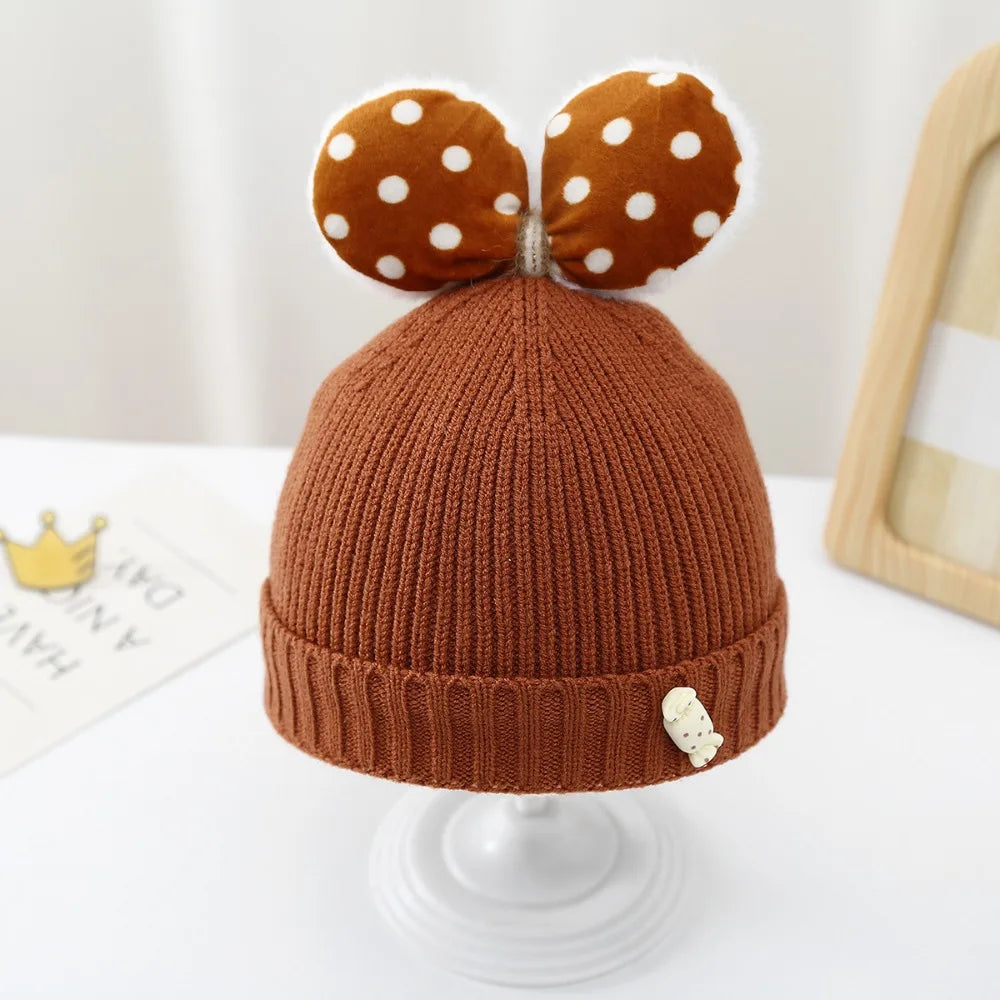 Polka Dot Baby Beanie with Bow – Warm & Cosy Bianca Australia