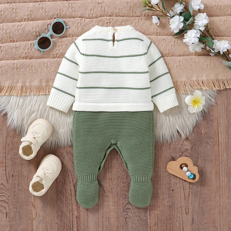 Footed Knit Baby Romper – Striped & Cosy Fit - Bianca Australia