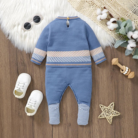 Blue Knit Baby Romper – Cosy & Unisex Style Bianca Australia