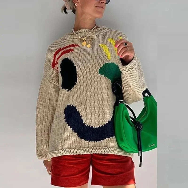 Uma | Boho Smiley Oversized Knit Sweater Bianca Australia