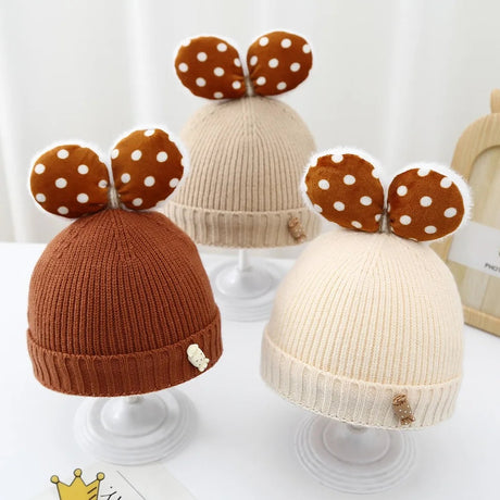 Polka Dot Baby Beanie with Bow – Warm & Cosy Bianca Australia
