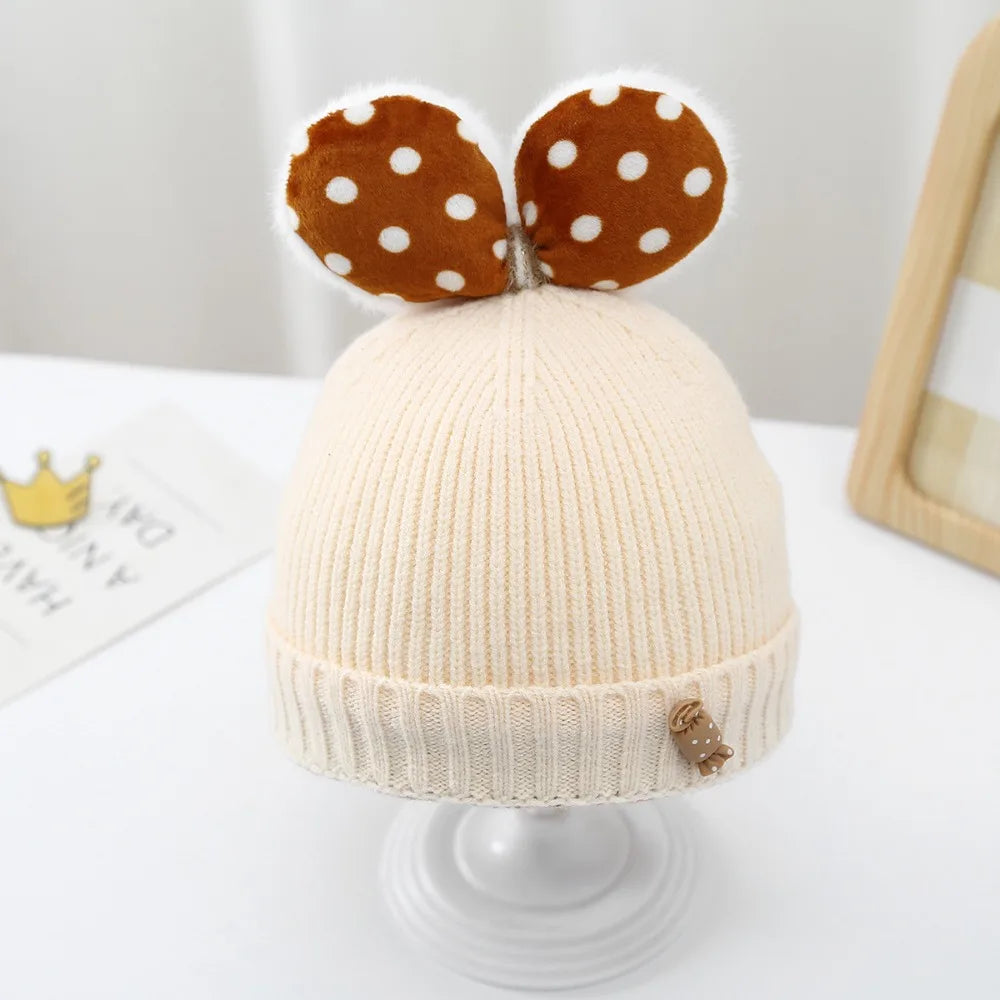 Polka Dot Baby Beanie with Bow – Warm & Cosy Bianca Australia