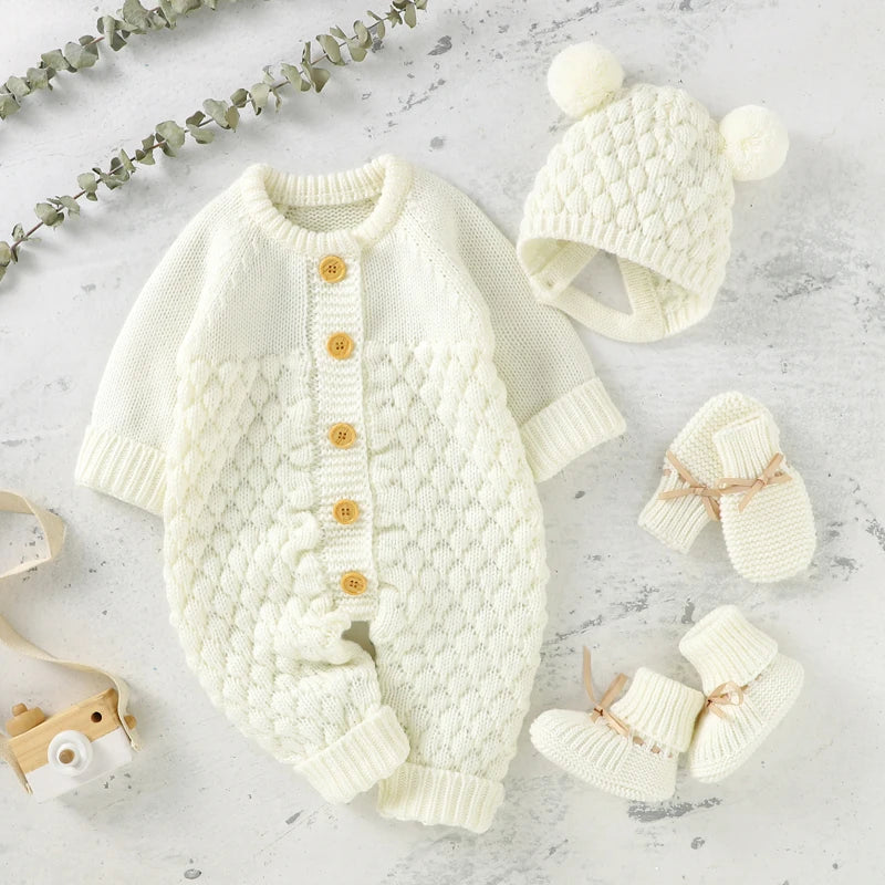 Newborn Knit Ensemble – 4Pcs Warm & Unisex - Bianca Australia