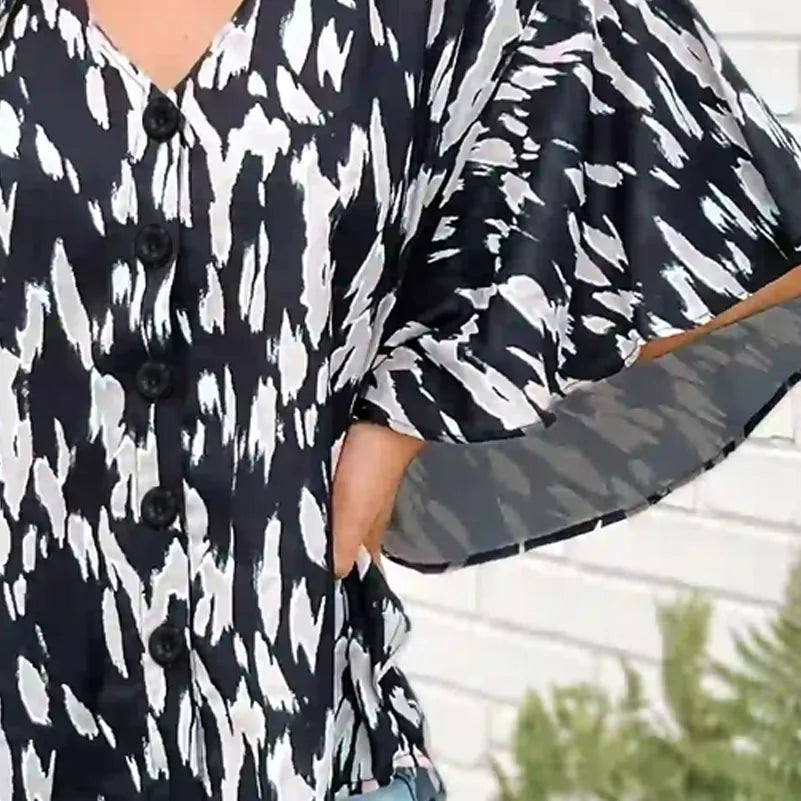 Plus Size Women's Shirt, Spotted Printed Cardigan Button V Neck Top. Casual and Fashionable Summer Clothing Bianca Australia