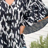 Plus Size Women's Shirt, Spotted Printed Cardigan Button V Neck Top. Casual and Fashionable Summer Clothing Bianca Australia