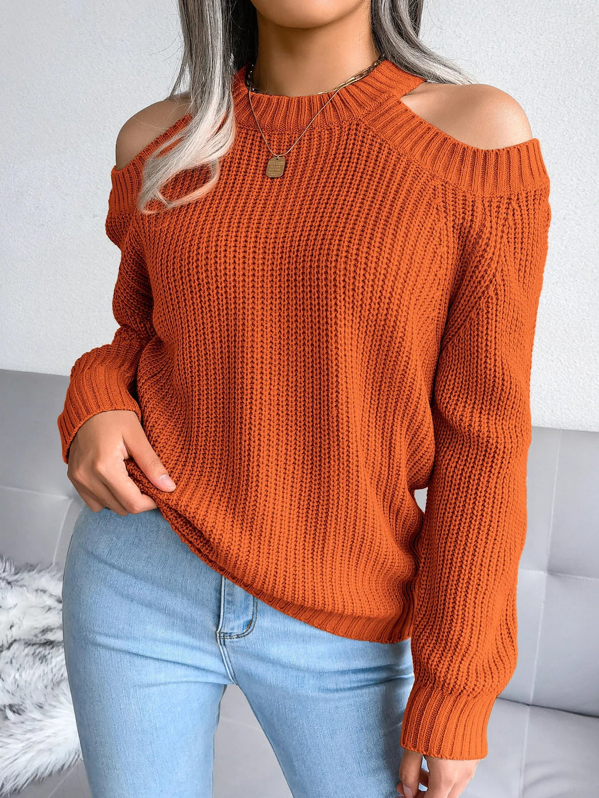Isla | Off-Shoulder Knit Sweater in Solid Colour Bianca Australia