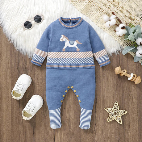Blue Knit Baby Romper – Cosy & Unisex Style Bianca Australia