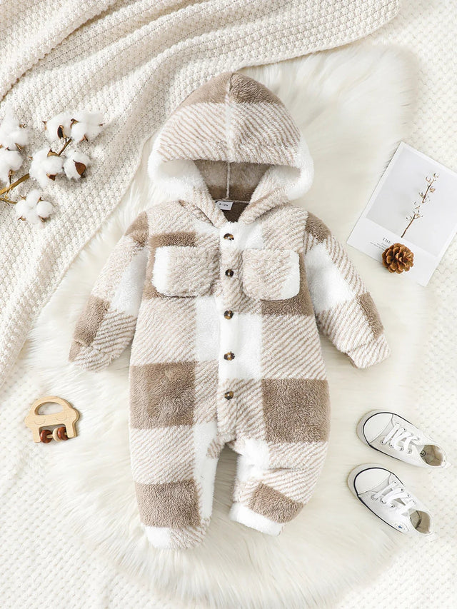 Plaid Hooded Baby Romper – Warm & Cosy Winter Bianca Australia
