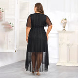 Plus Size Beaded Mesh V-Neck Gown Bianca Australia