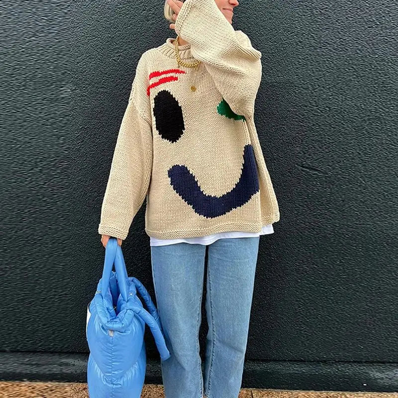 Uma | Boho Smiley Oversized Knit Sweater Bianca Australia