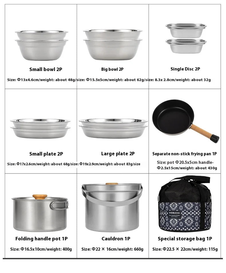 NOBANA&CLS Newset Outdoor Camping Stainless Steel 14P 22PCS Triple Stencorpel Set Camping Dinware Bowl Pot Set Household Pot Bianca Australia